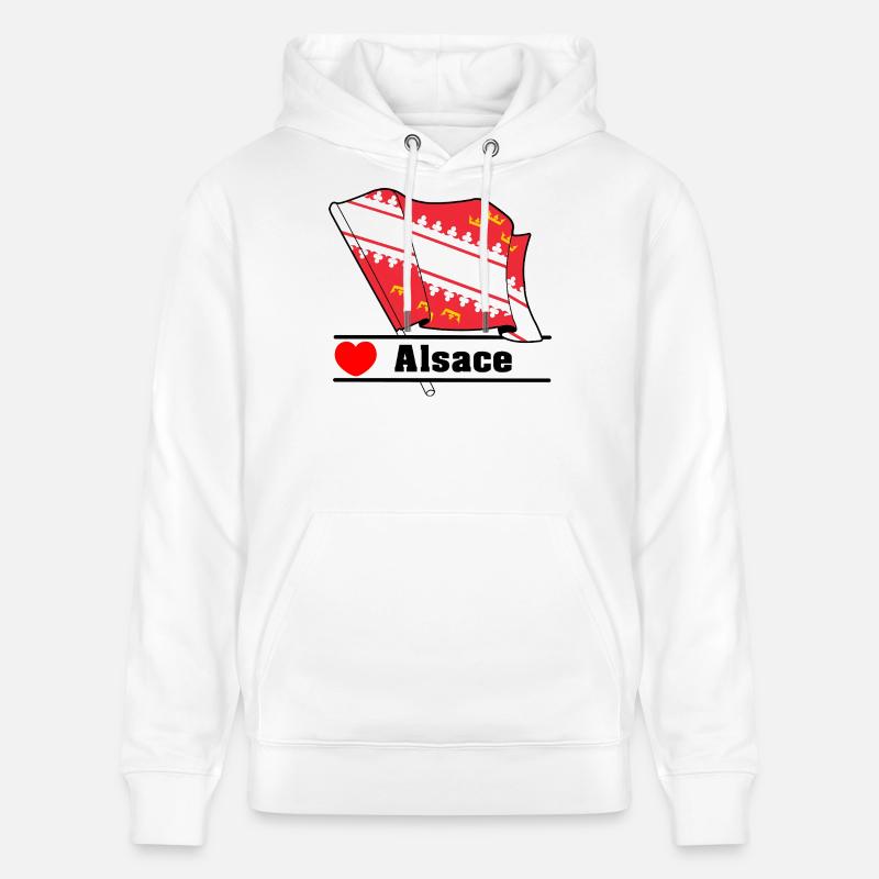 Drapeau d’Alsace + cœur + texte « Alsace » - Sweat à capuche bio CRUISER Stanley/Stella Unisexe - blanc