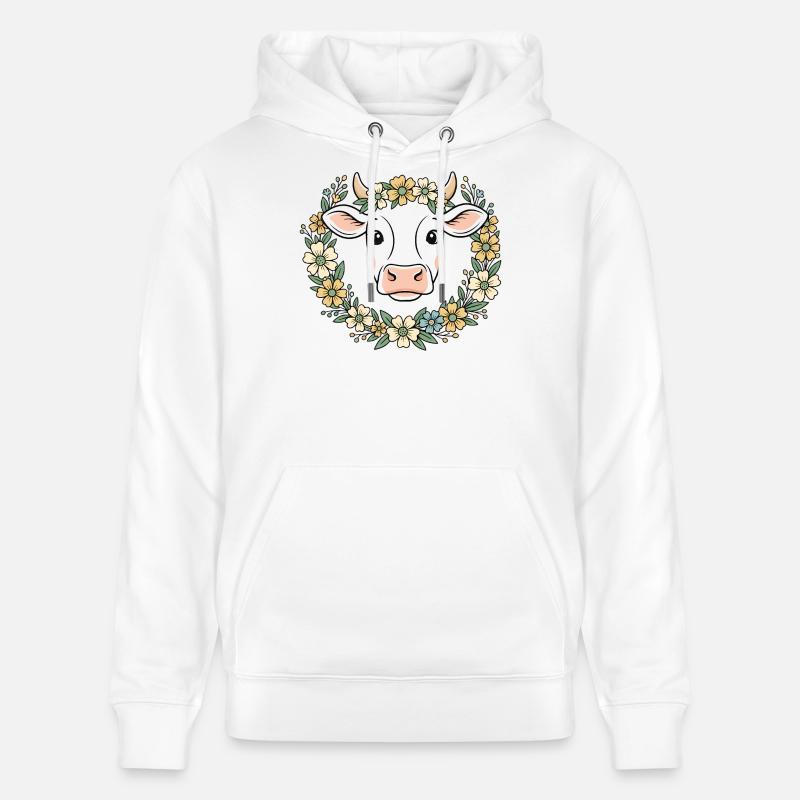 Kuh Blumenkranz Boho Frühling Vektor - Stanley/Stella Unisex Bio-Hoodie CRUISER  - Weiß