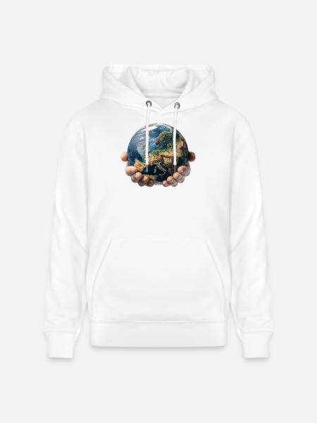 Earth in Hands: Global Responsibility - Stanley/Stella CRUISER Unisex Organic Hoodie - white
