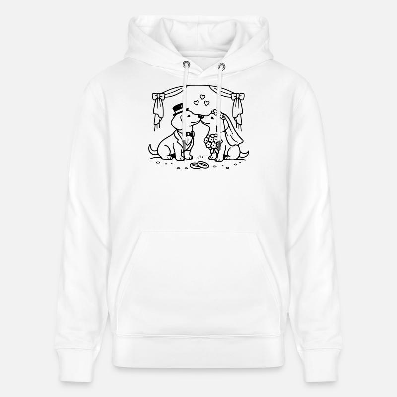 Art au trait de mariage teckel - Sweat à capuche bio CRUISER Stanley/Stella Unisexe - blanc