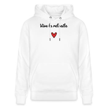 VIVE LA RETRAITE. RETRAITEE. COEUR. BONNE RETRAITE - Sweat à capuche bio CRUISER Stanley/Stella Unisexe - blanc - Devant - Alina (178cm) & Michal (187cm)
