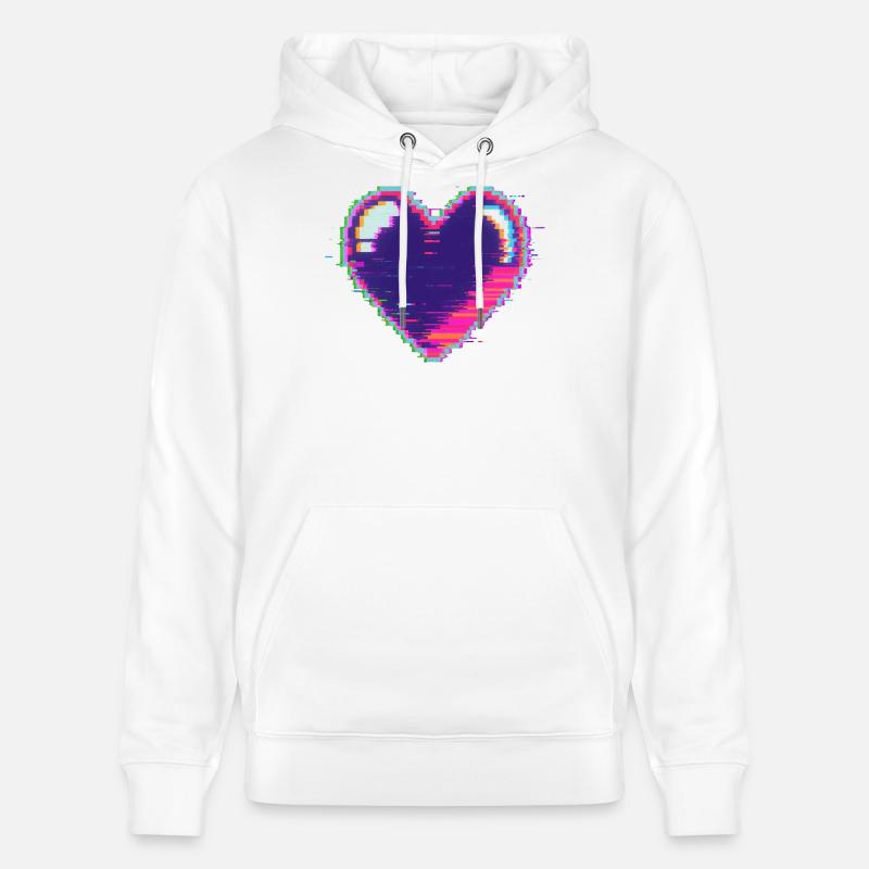 Cœur glitch néon Pixel Amour Nerd - Sweat à capuche bio CRUISER Stanley/Stella Unisexe - blanc