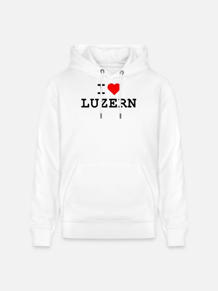 Ich liebe Luzern - J’adore Lucerne - Sweat à capuche bio CRUISER Stanley/Stella Unisexe - blanc