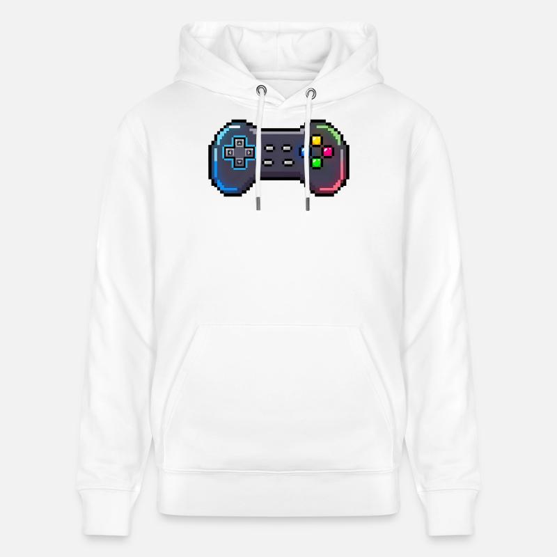 Manette rétro style Neon Pixel - Sweat à capuche bio CRUISER Stanley/Stella Unisexe - blanc