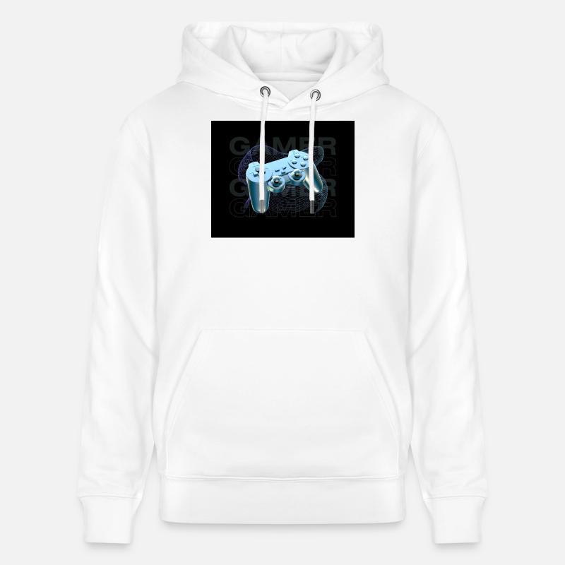 Neonblauer Controller 3D - Stanley/Stella Unisex Bio-Hoodie CRUISER  - Weiß