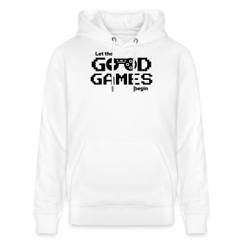 Let the good games begin – Pixel-Controller - Stanley/Stella Unisex Bio-Hoodie CRUISER  - Weiß - Vorne - Alina (178cm) & Michal (187cm)