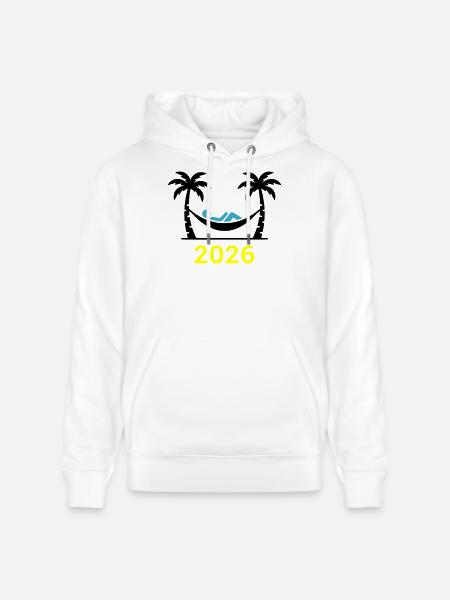 Hammock Palm Trees 2026 - Stanley/Stella CRUISER Unisex Organic Hoodie - white