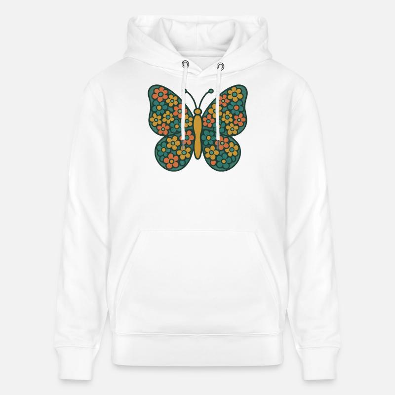 Papillon aux ailes de fleurs - Sweat à capuche bio CRUISER Stanley/Stella Unisexe - blanc