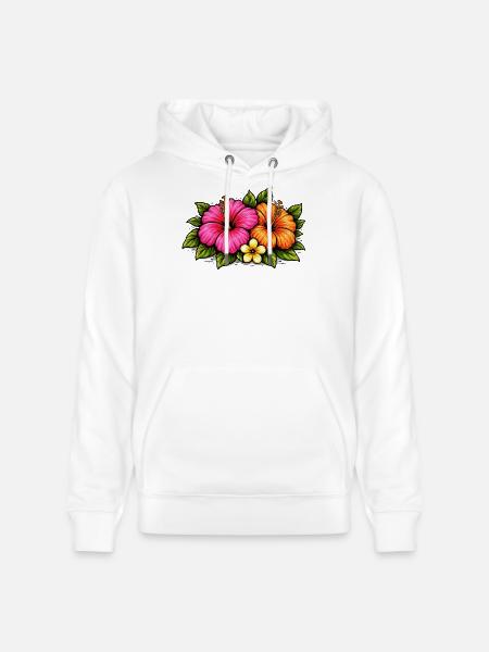 Tropical Hibiscus Flowers - Stanley/Stella CRUISER Unisex Organic Hoodie - white