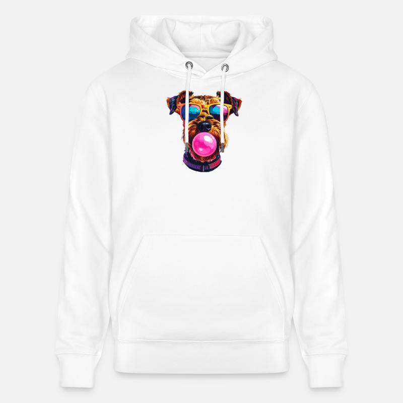 Airedale Terrier mit Bubblegum Sonnenbrille - Stanley/Stella Unisex Bio-Hoodie CRUISER  - Weiß