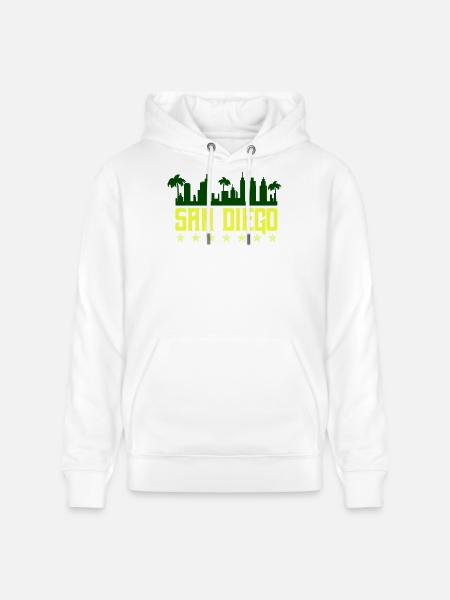 San Diego Skyline Neon Yellow - Stanley/Stella CRUISER Unisex Organic Hoodie - white