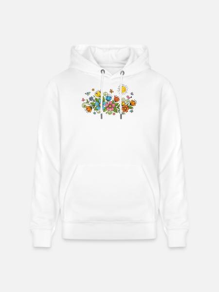 Wilder Blumengarten mit fröhlich strahlender Sonne - Stanley/Stella Unisex Bio-Hoodie CRUISER - Weiß