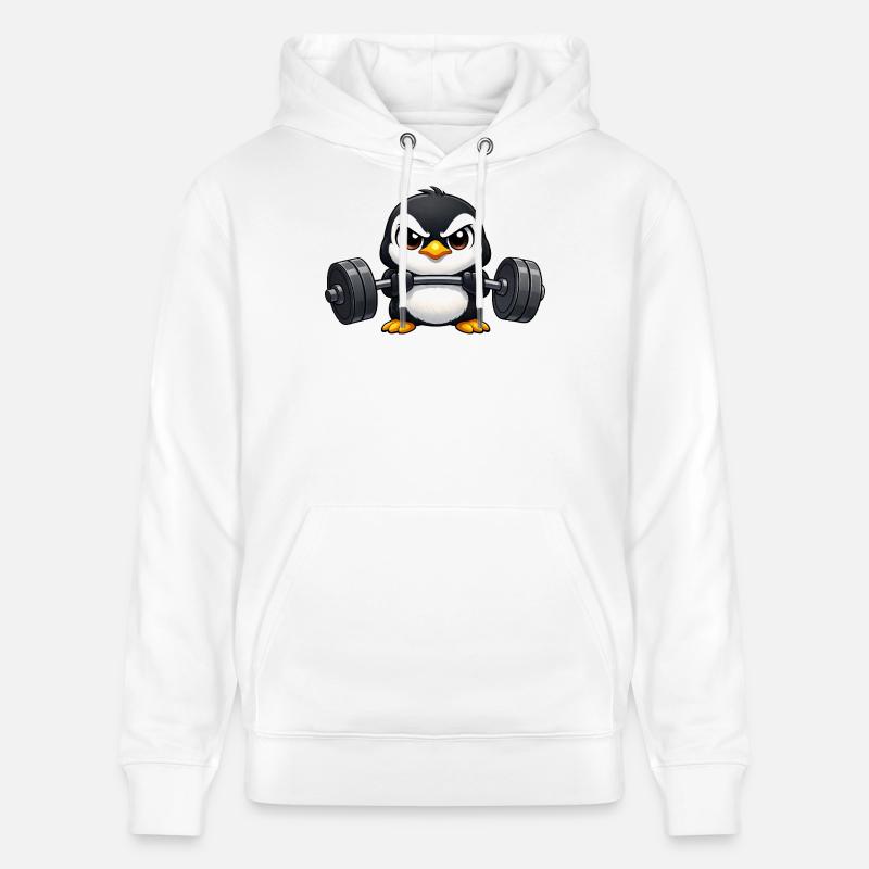 Dessin animé Penguin avec haltère - Sweat à capuche bio CRUISER Stanley/Stella Unisexe - blanc