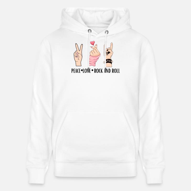 Paix, Amour, Rock And Roll - Sweat à capuche bio CRUISER Stanley/Stella Unisexe - blanc