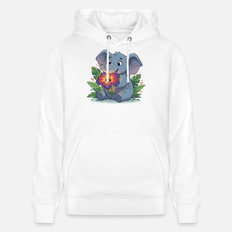 Éléphant avec fleur d’hibiscus - Sweat à capuche bio CRUISER Stanley/Stella Unisexe - blanc