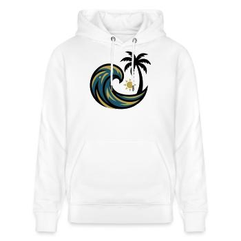 Welle Palme Surfen Strandurlaub Beachclub - Stanley/Stella Unisex Bio-Hoodie CRUISER  - Weiß - Vorne - Alina (178cm) & Michal (187cm)