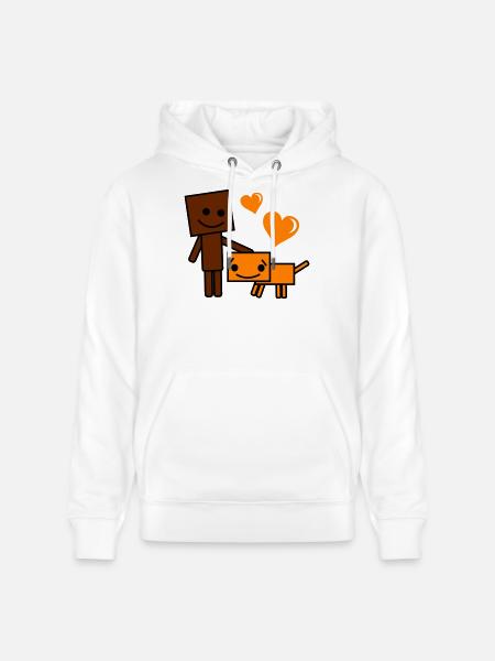 Heart Friend Cartoon Dog and Buddy - Stanley/Stella CRUISER Unisex Organic Hoodie - white