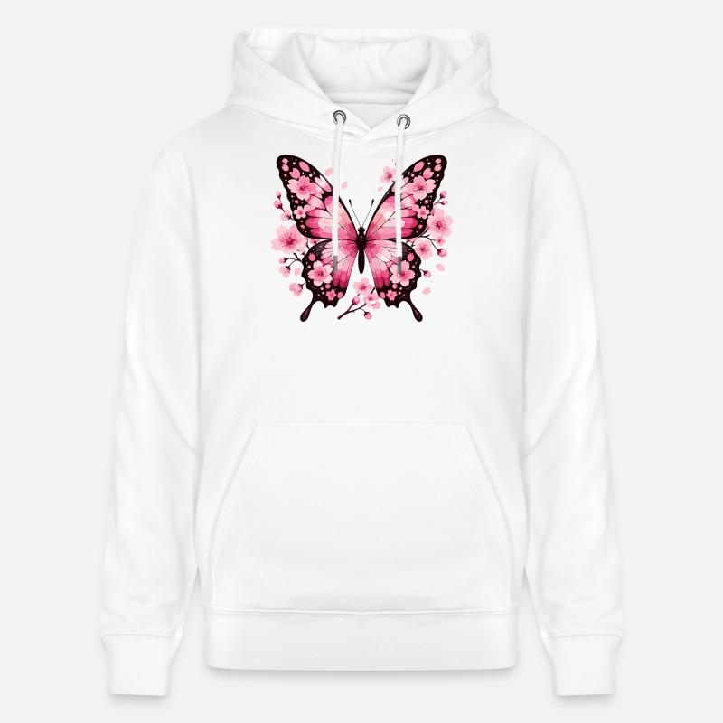 Papillon aux ailes de fleurs roses - Sweat à capuche bio CRUISER Stanley/Stella Unisexe - blanc