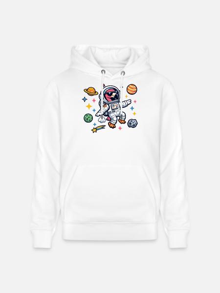 Astronaut Cartoon in Space Flamingo - Stanley/Stella CRUISER Unisex Organic Hoodie - white