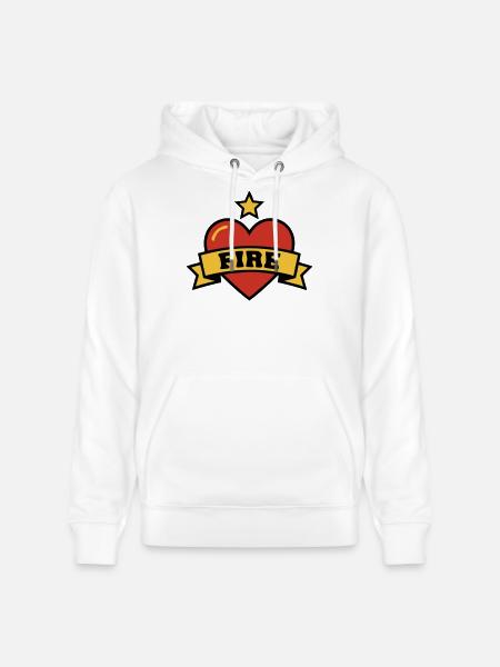 Fire Brigade Heart Fire Crest - Stanley/Stella CRUISER Unisex Organic Hoodie - white