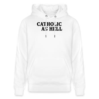 catholic as hell - Stanley/Stella Unisex Bio-Hoodie CRUISER  - Weiß - Vorne - Alina (178cm) & Michal (187cm)