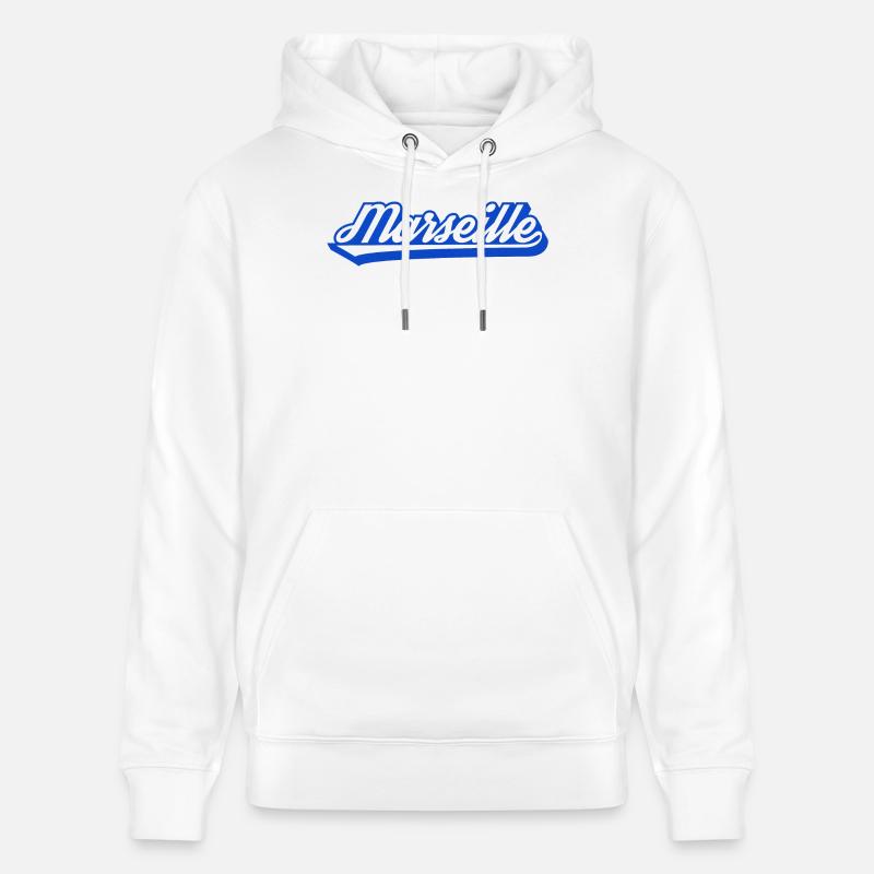 Marseille Rétro Blue Script - Sweat à capuche bio CRUISER Stanley/Stella Unisexe - blanc