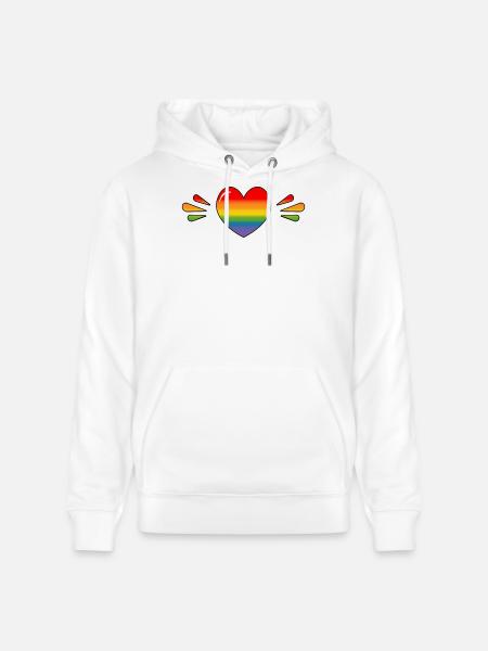 Rainbow Sparkling heart - Stanley/Stella CRUISER Unisex Organic Hoodie - white