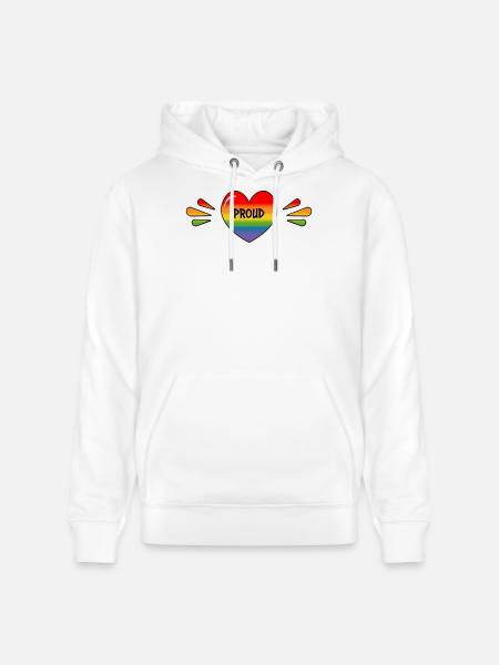 Rainbow LGBT Proud Heart - Stanley/Stella CRUISER Unisex Organic Hoodie - white