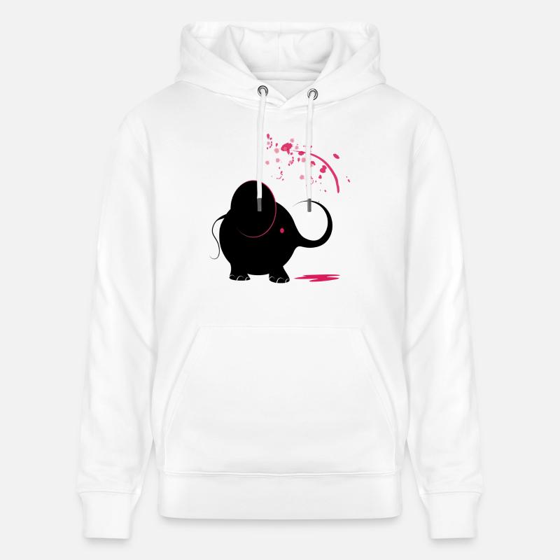 Éléphant noir avec peinture rose - Sweat à capuche bio CRUISER Stanley/Stella Unisexe - blanc