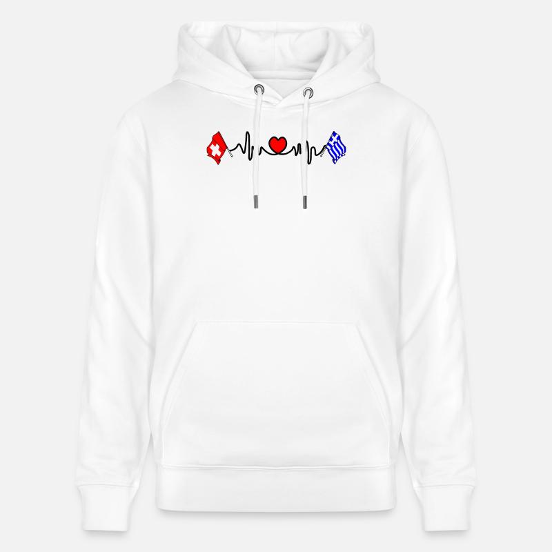 Cardio Coeur avec drapeau Suisse, Grèce - Sweat à capuche bio CRUISER Stanley/Stella Unisexe - blanc