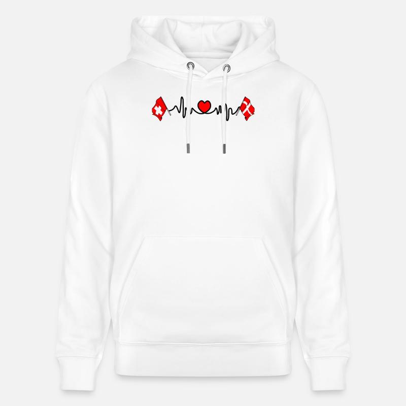 Cardio coeur Drapeau Suisse, drapeau Danemark - Sweat à capuche bio CRUISER Stanley/Stella Unisexe - blanc