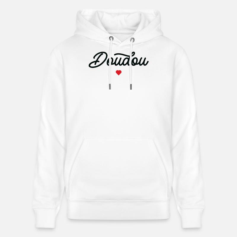 Doudou Coeur Script Noir - Sweat à capuche bio CRUISER Stanley/Stella Unisexe - blanc