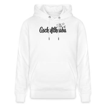 Gschaftlhuaba – Bayerischer Besserwisser - Stanley/Stella Unisex Bio-Hoodie CRUISER  - Weiß - Vorne - Alina (178cm) & Michal (187cm)