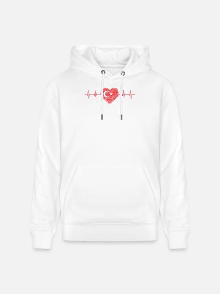 Heartbeat with Turkish flag - Stanley/Stella CRUISER Unisex Organic Hoodie - white