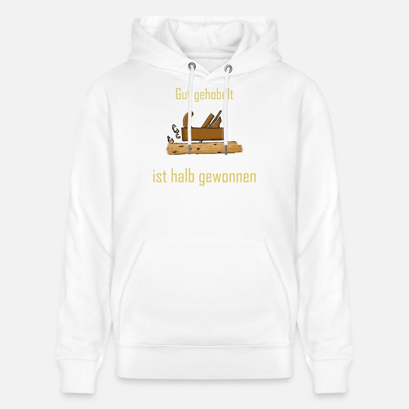 Construction rustique en bois avec dicton - Sweat à capuche bio CRUISER Stanley/Stella Unisexe - blanc