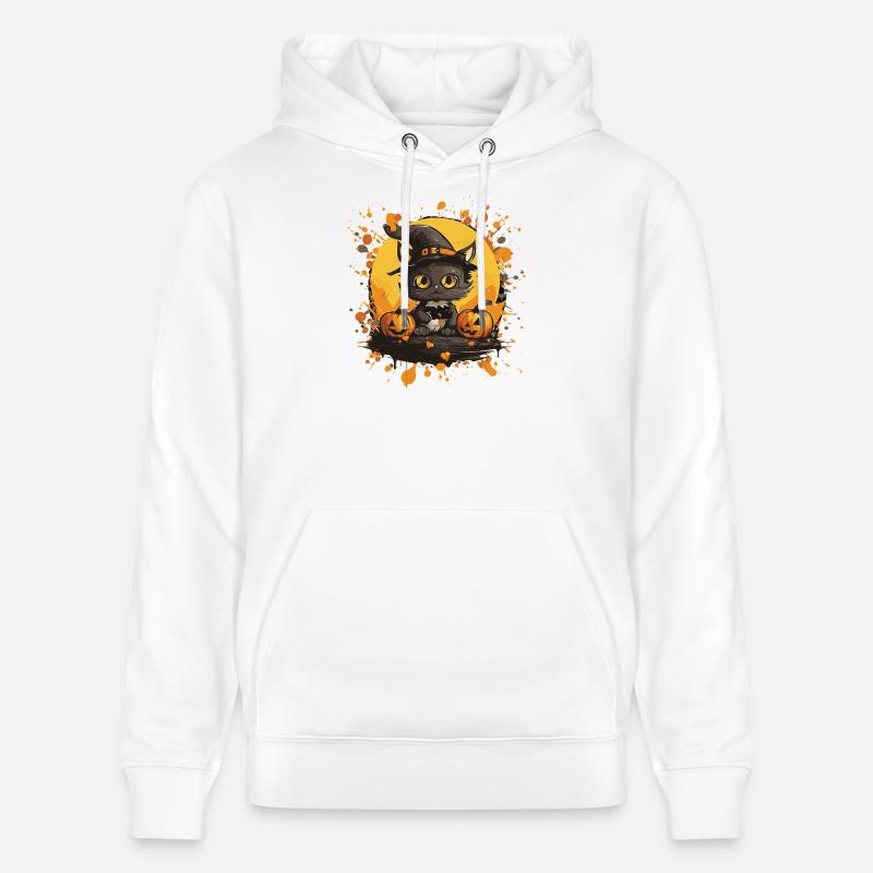 Chat d’Halloween avec citrouille - Sweat à capuche bio CRUISER Stanley/Stella Unisexe - blanc