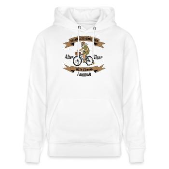 Alten Mann mit Fahrrad , Vintage Design - Stanley/Stella Unisex Bio-Hoodie CRUISER  - Weiß - Vorne - Alina (178cm) & Michal (187cm)