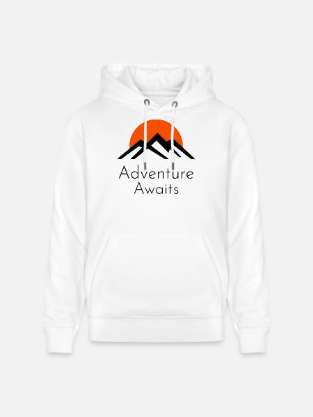 Adventure Awaits – Mountains & Sunset - Stanley/Stella CRUISER Unisex Organic Hoodie - white
