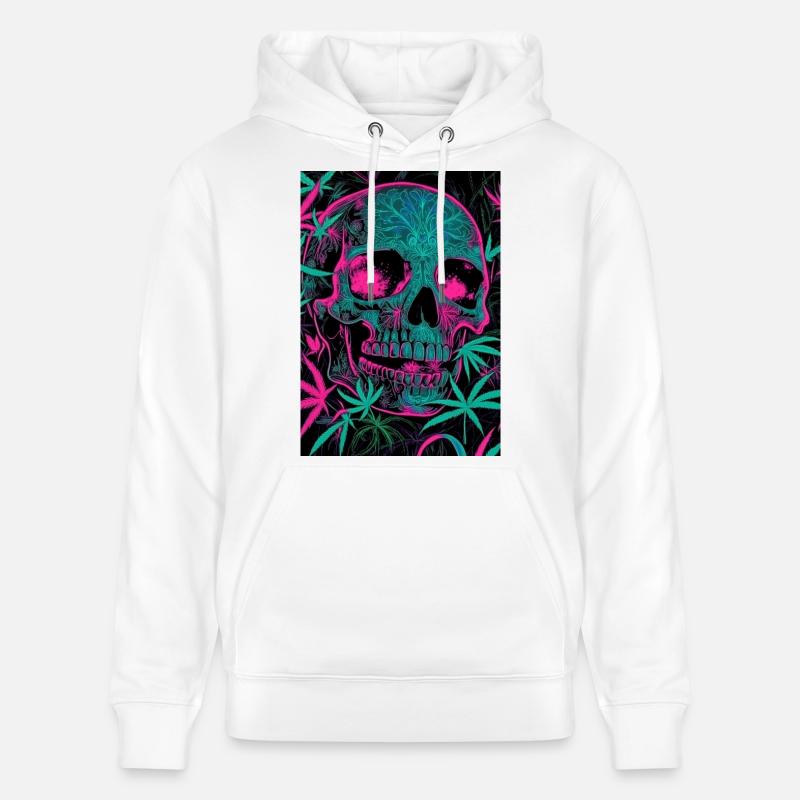 Neon-Skull mit Cannabisblatt-Pattern - Stanley/Stella Unisex Bio-Hoodie CRUISER  - Weiß