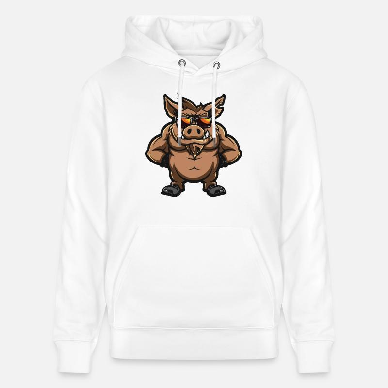 Sanglier Cochon Bande Dessinée Cool - Sweat à capuche bio CRUISER Stanley/Stella Unisexe - blanc
