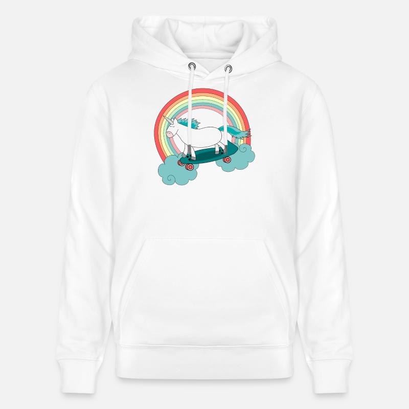 Einhorn Skateboard Longboard Regenbogen - Stanley/Stella Unisex Bio-Hoodie CRUISER - Weiß