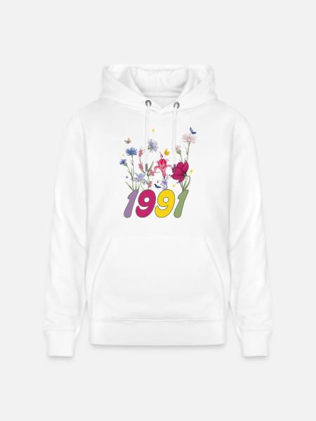 Year of birth 1991 wildflowers - Stanley/Stella CRUISER Unisex Organic Hoodie - white