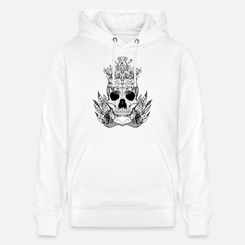 Crâne avec des fleurs - Sweat à capuche bio CRUISER Stanley/Stella Unisexe - blanc