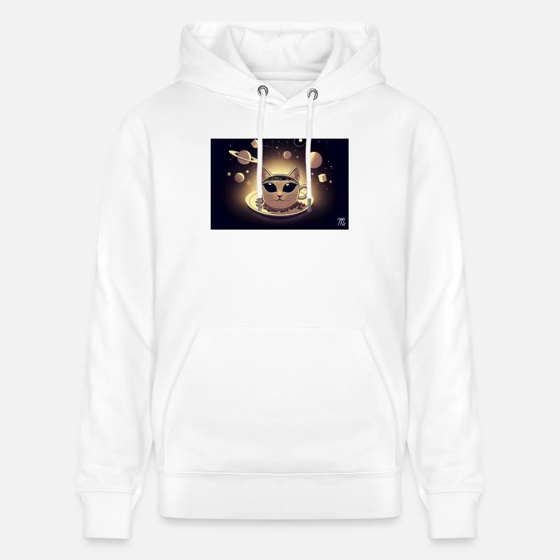 Café Space Cat - Sweat à capuche bio CRUISER Stanley/Stella Unisexe - blanc