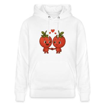 Erdbeeren mit Herzen - Stanley/Stella Unisex Bio-Hoodie CRUISER  - Weiß - Vorne - Alina (178cm) & Michal (187cm)