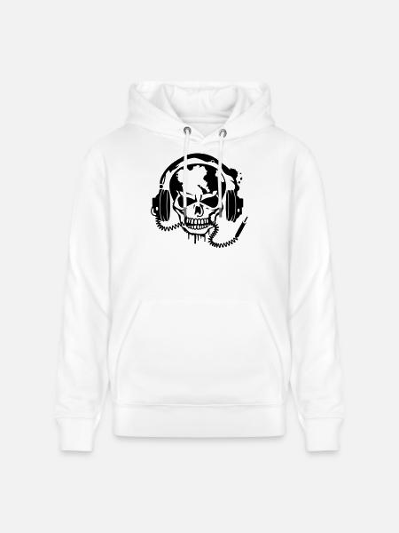 Skull with headphones - Stanley/Stella CRUISER Unisex Organic Hoodie - white