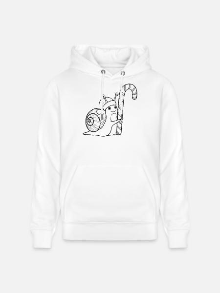 Sweet Christmas Snail with Candy Cane - Stanley/Stella CRUISER Unisex Organic Hoodie - white