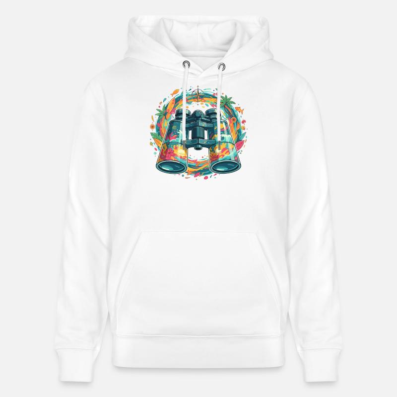 Illustration binoculaire Tropical Explorer - Sweat à capuche bio CRUISER Stanley/Stella Unisexe - blanc