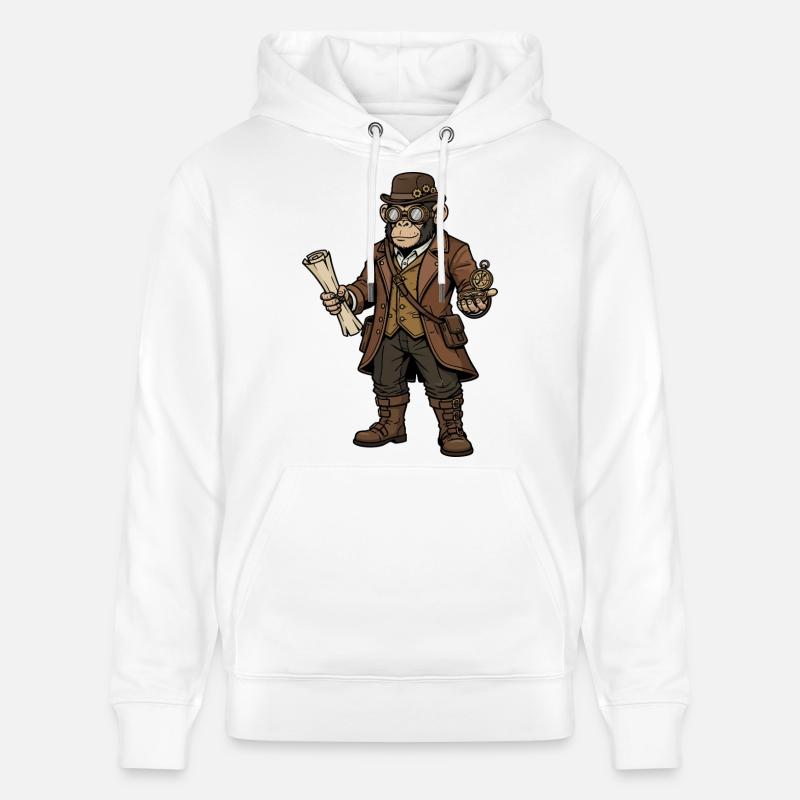Singe Explorateur Steampunk Aventure Rétro - Sweat à capuche bio CRUISER Stanley/Stella Unisexe - blanc