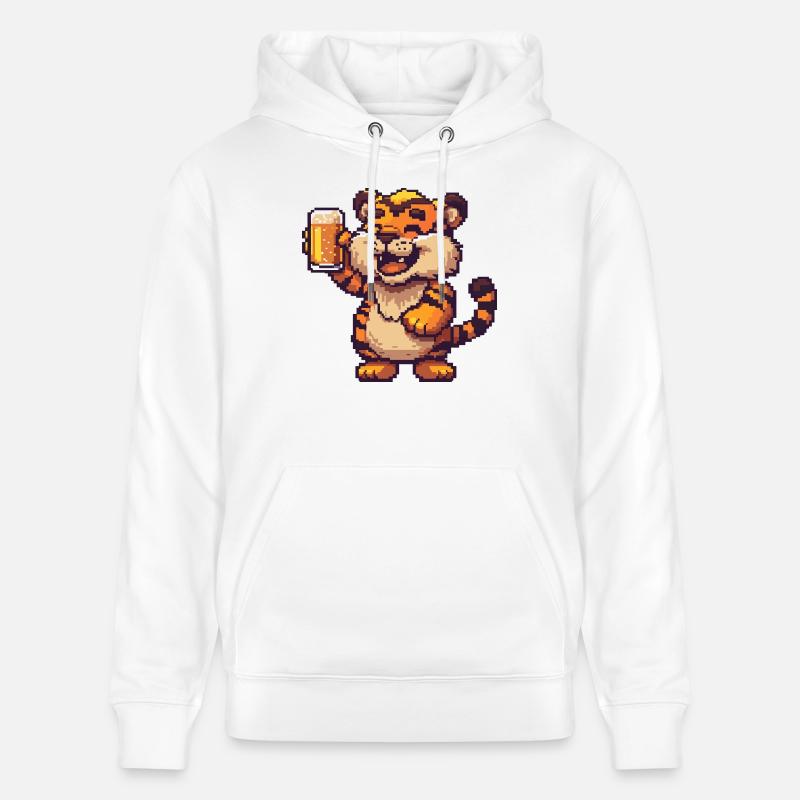 Tiger bière pixel - Sweat à capuche bio CRUISER Stanley/Stella Unisexe - blanc